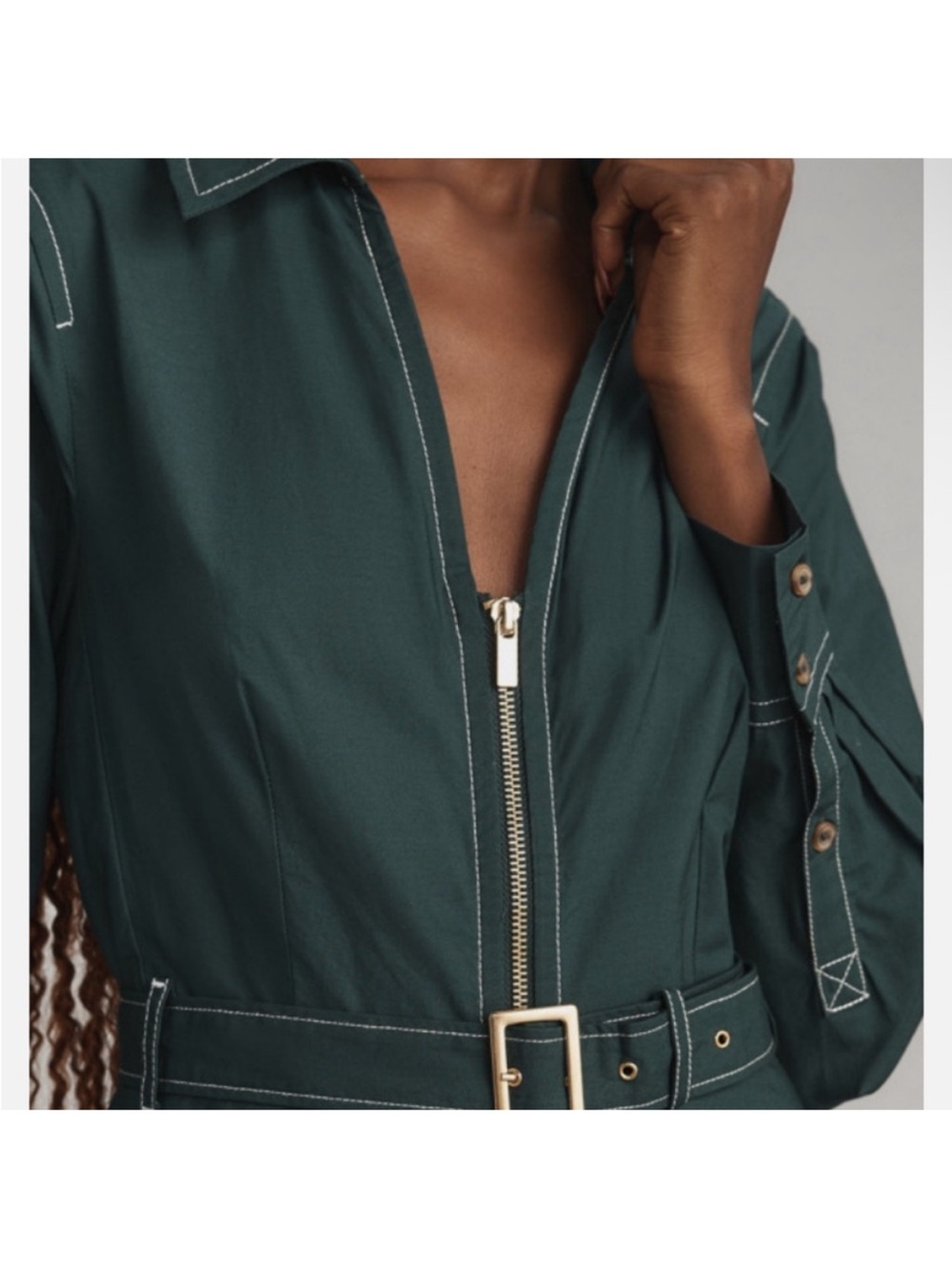 Anthropologie Long-Sleeve Belted Front-Zip Midi Dress - Picture 4 of 7